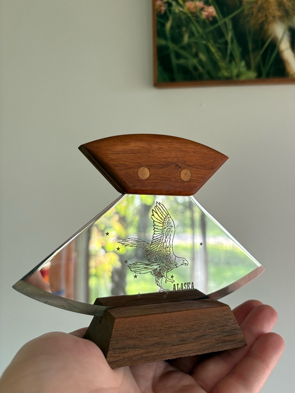 Vintage Ulu knife with stand Alaska Souvenir Ulu knife